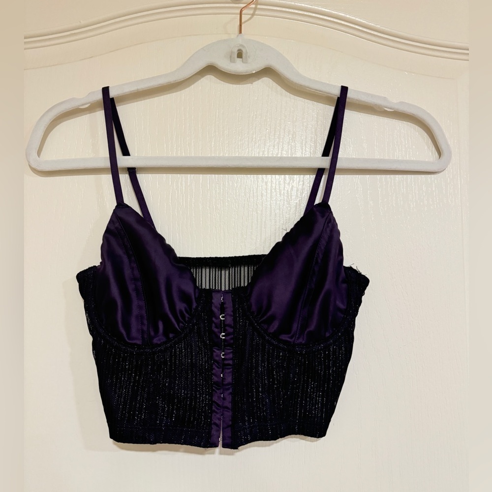Purple and black close front lace front corset top​​​​​​​